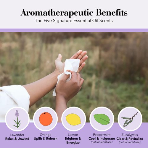 Herban Essentials - Assorted Wipes & Towelettes - Essential Oil Wipes for Hands, Face and Body - Travel Size Essentials and Toiletries - Natural, Individually Wrapped, Disposable and Moist (20 count)