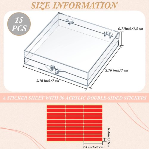 Landhoow 15 Pcs Press On Nail Boxes Nail Display Case with 30 Adhesive Tape, Artificial Press On Nail Container, Acrylic Storage Organizer(Clear)