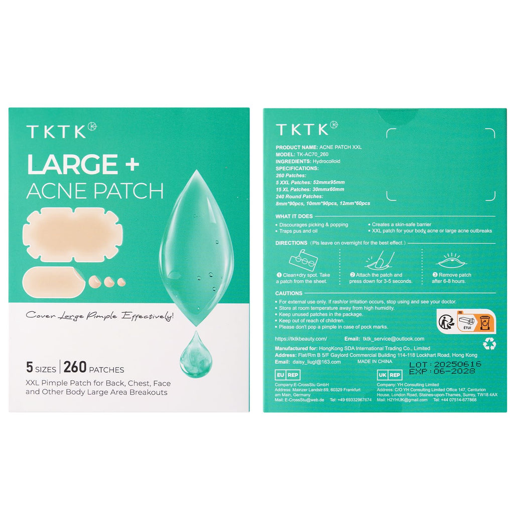 XXL Pimple Patches for Body, Large Hydrocolloid Acne Patches, 5 Sizes Big Hydrocolloid Bandages for Back, Chest, Shoulders Zit Breakouts, Blemish Patch for Face (Oval, Dot 260 Count)