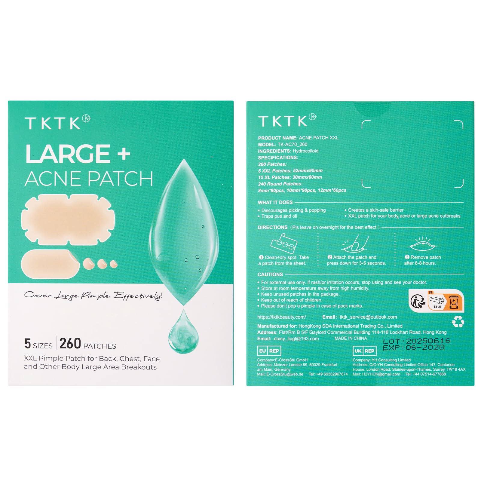 XXL Pimple Patches for Body, Large Hydrocolloid Acne Patches, 5 Sizes Big Hydrocolloid Bandages for Back, Chest, Shoulders Zit Breakouts, Blemish Patch for Face (Oval, Dot 260 Count)