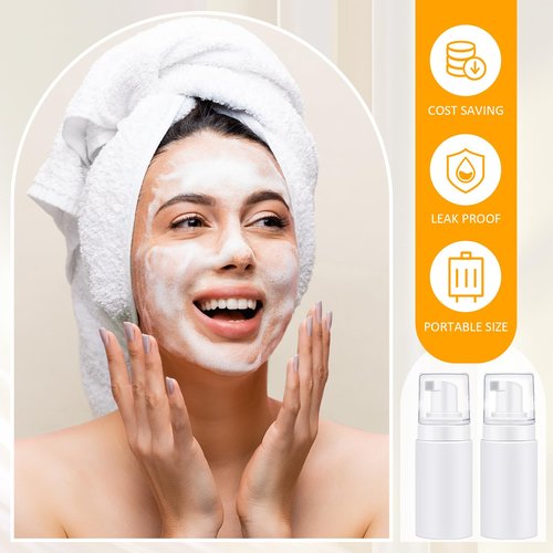 Teenyyou 50pcs Foam Pump Bottles 1oz/30ml Plastic Mini Empty Dispenser DIY Travel Face Cleanser Mousse Soap Foam Bottle Refillable Hand Soap Eyelash Shampoo Cosmetics Portable Travel Pack(White)