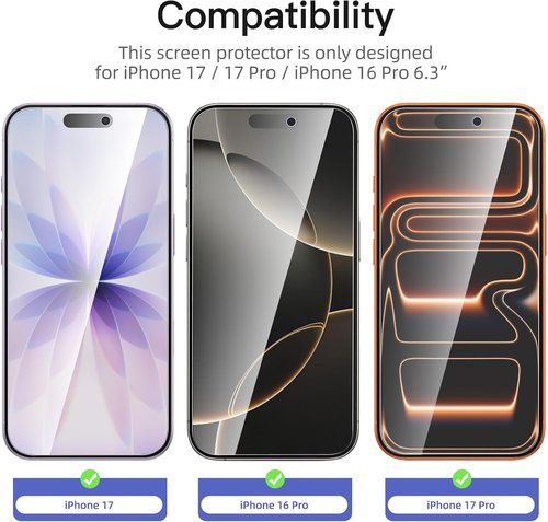 NEW'C iPhone 17 & 16 Pro Screen Protector - 3 Pack Tempered Glass with Easy Installation Tool | Case Friendly, Ultra Resistant
