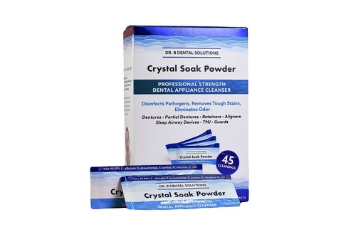 Dr. B Dental Solutions Powder Crystal Soak Cleanser, Ideal for Oral Appliances, Dentures, Night Guards, Retainers, Aligners, and Sleep Apnea Devices - 45 Packs Included (Single Pack)