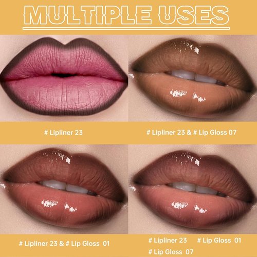 HOSAILY Nourishing Lip Gloss Kit - Hydrating, Non-Sticky Plumping Lip Oil & Liner Combo | Natural Nude Tints
