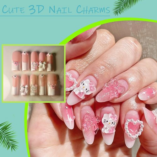 VCEOW 120pcs Kawaii Nail Art Charms Resin Nail Charms Cute 3D Cartoon Y2k Nail DIY Accessories for Girls and Women(Style 1)