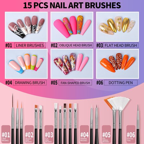 FANDAMEI Nail Art Tools, Nail Brush, 15 PCS Nail Art Brushes, 5 PCS Nail Dotting Tool, Nail Stand, Nail Holder For Painting Nails, Nail Tools, Nail Design Tools, Black