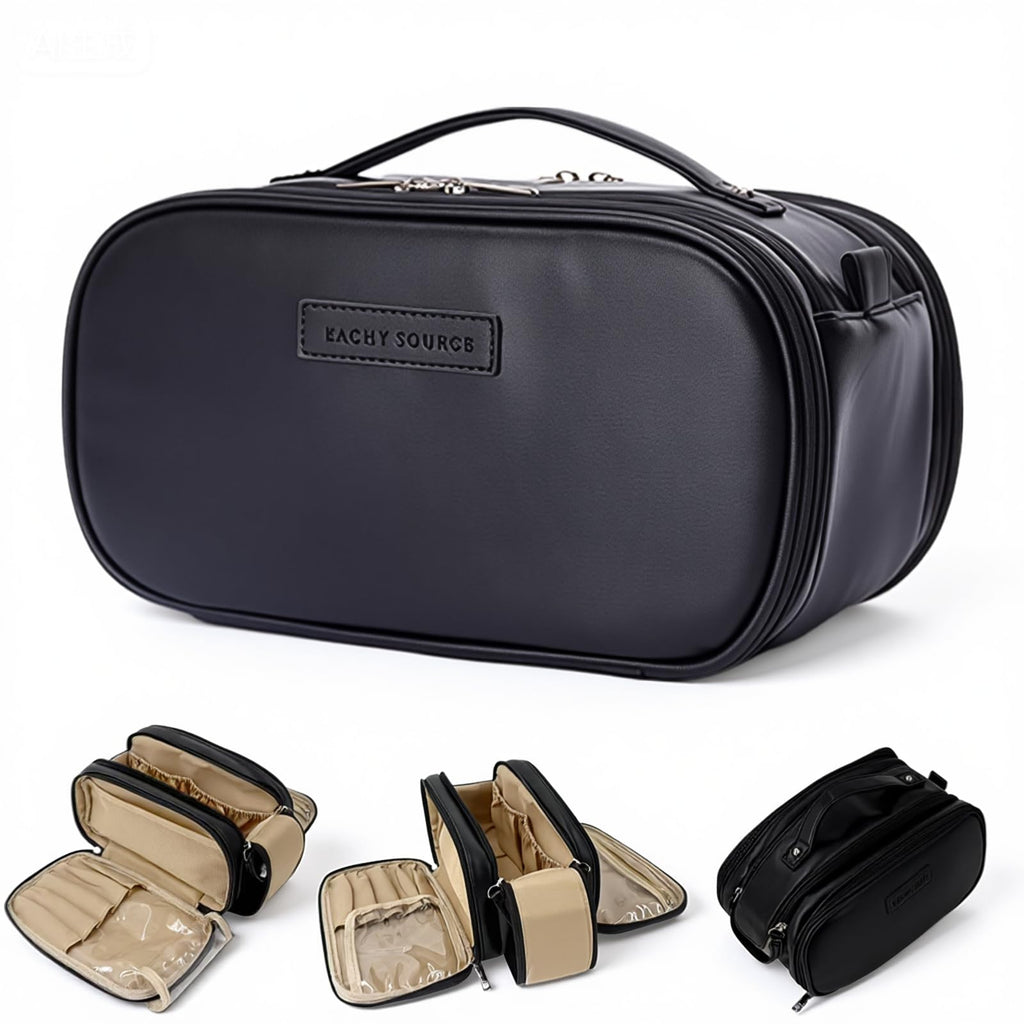 YDR Cosmetic Bag Large Capacity,Travel Makeup Bag with Divider Portable Toiletry Bag Make Up Punch Storage Women