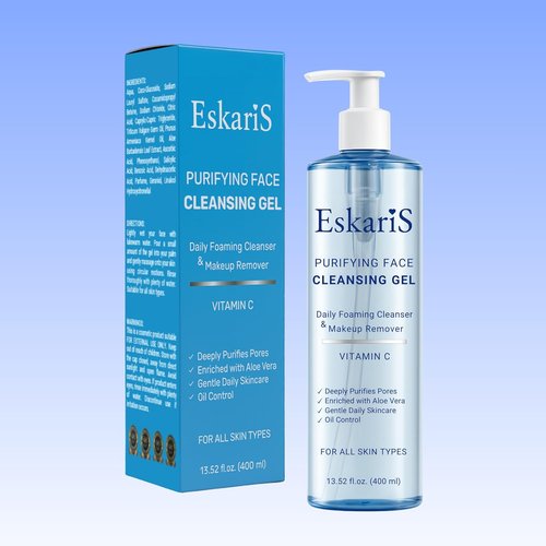 Purifying Face Cleansing Gel - Vitamin C & Aloe Vera Daily Foaming Wash | Soap-Free, Oil Control, 13.52 oz