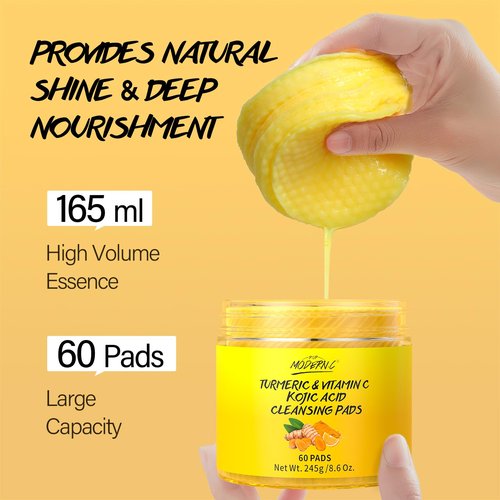 Turmeric Kojic Acid Cleansing Pads for Face 60 Pcs Turmeric Face Scrub for Dark Spots Vitamin C Exfoliating Pads Even Out Skin Tone with Exfoliating Cotton Rounds