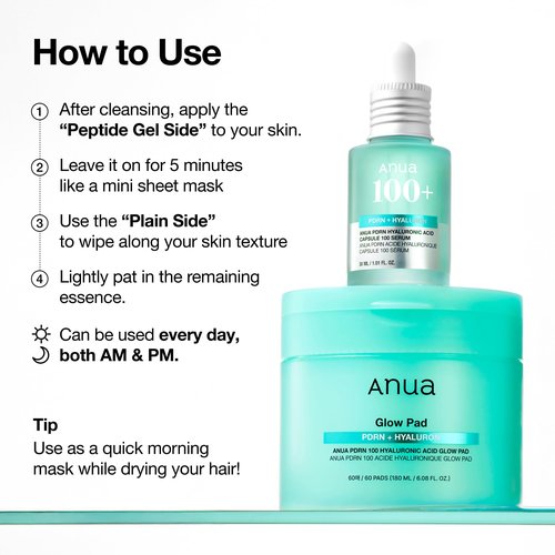 ANUA PDRN 100 Hyaluronic Acid Pad, Glow-Plumping Korean Face Pad for Daily Skincare & Makeup Prep, Dual-Sided Toner for Radiant Skin & Deep Hydration, Korean Skin Care (180ml, 60 Pads)