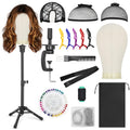 Yekavo Wig Stand with Head 23", Height Adjustable Tripod Stand 30", Wig Head Stand with Canvas Block Mannequin Head, Include Table Clamp Stand, Wig Caps, T Pins for Wigs Styling, Making & Display