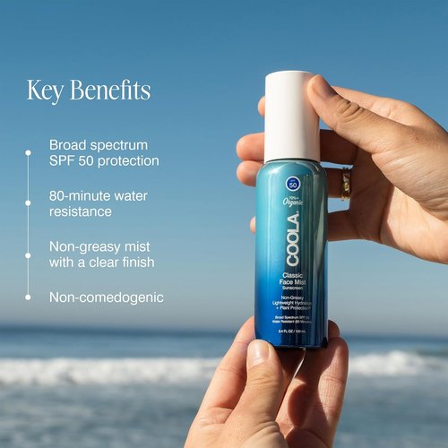 COOLA Organic Sunscreen SPF 50 - Daily Face Mist for All Skin Types | Vegan, Gluten-Free, 3.4 Fl Oz