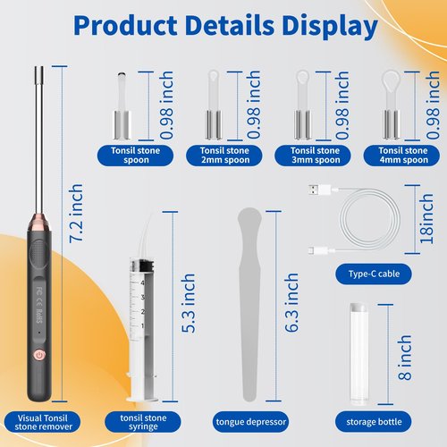 Tonsil Stone Remover with Camera，Tonsil Stone Removal Tool with LED Light，TonsilCleaner for Tonsil Stone Removal，Tonsillolith Removal Tool with 4 Head ，Attachments for iOS & Android (Black and Gold)