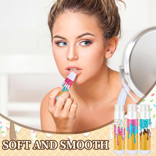 Maxcheck 48 Pcs Ice Cream Drip Lip Balm Bulk Baseball Ice Cream Drip Gift Set Summer Sport Party Goodie Favor for Team Gift Sport Camping Party Favors Birthday Gifts for Men Women, 12 Styles