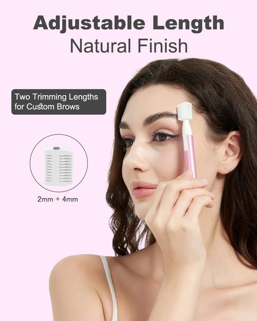 aisleek Eyebrow Trimmer, Facial Hair Trimmer Precision Detailer with Rinseable Blade, Battery Powered Double-Sided Eyebrow Razor with Comb, Compact Pen-Size Safe Painless Shaver for Chin Peach-Fuzz