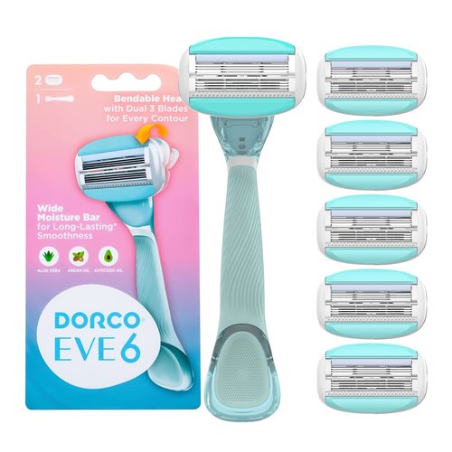 Dorco EVE6 Razor for Women, Includes 1 Razor Handle and 6 Long-Lasting Razor Blade Refills| 1 Handle + 6 Cartridges (Handle + 6 Refills)
