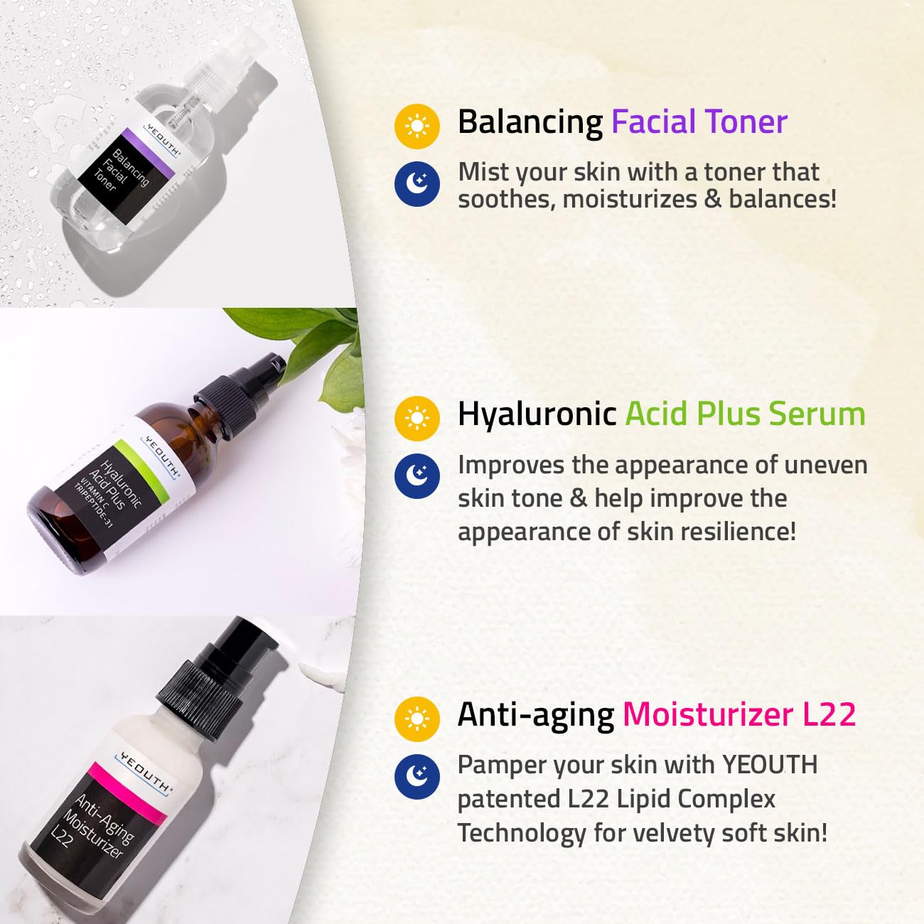 YEOUTH Valentine's Day Skin Care Set - Hydrating Hyaluronic Acid Serum, Vitamin C Toner & Moisturizer | 3-Piece Facial Gift Set