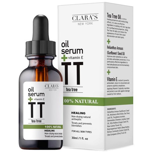 Clara's New York Tea Tree & Vitamin E Facial Oil Serum - Lightweight Hydration & Calming for All Skin Types - 30ml