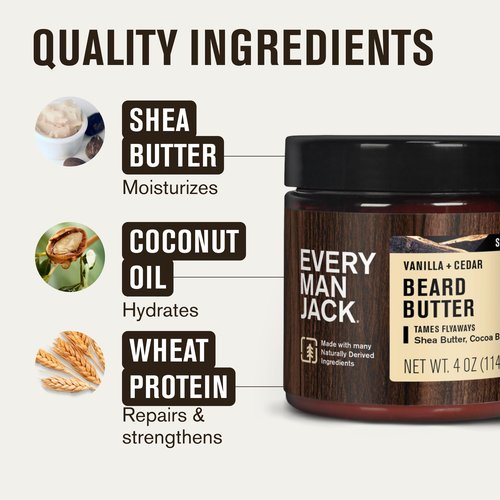 Every Man Jack Beard Butter Gift Set for Men – Full Size 3-Pack Variety with Sandalwood, Vanilla + Cedar & Aged Bourbon Scents – Naturally Derived with Shea Butter & Coconut Oil – 4 oz (3 Pack)