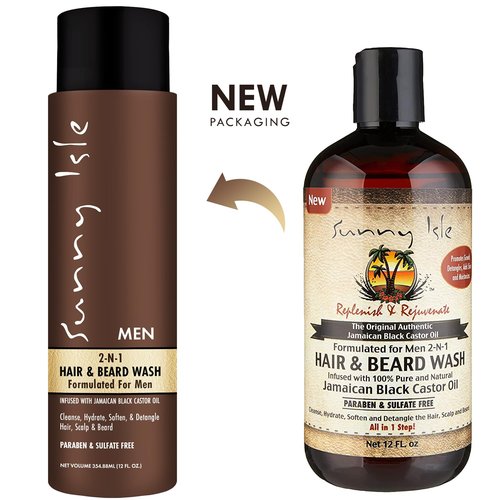 Sunny Isle Jamaican Black Castor Oil 2-N-1 Hair & Beard Wash 12oz | Cleanses, Hydrates, Moisturizes Hair & Skin | Detangles Beard | Paraben & Sulfate FREE