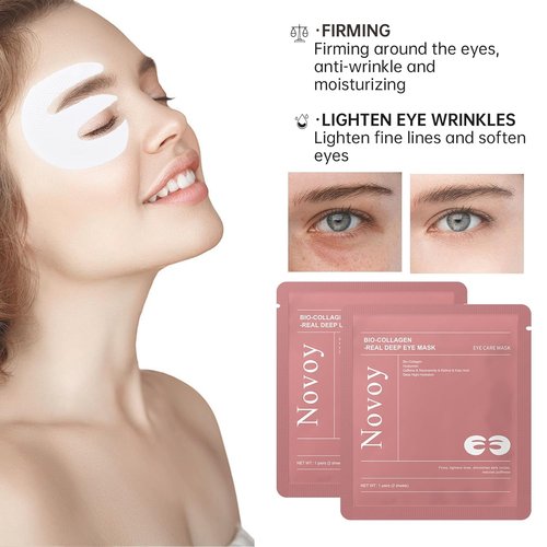 Novoy Bio-Collagen Eye Patches - 6-in-1 Retinol Overnight Treatment for Dark Circles & Puffiness | 15 Pairs, Rose