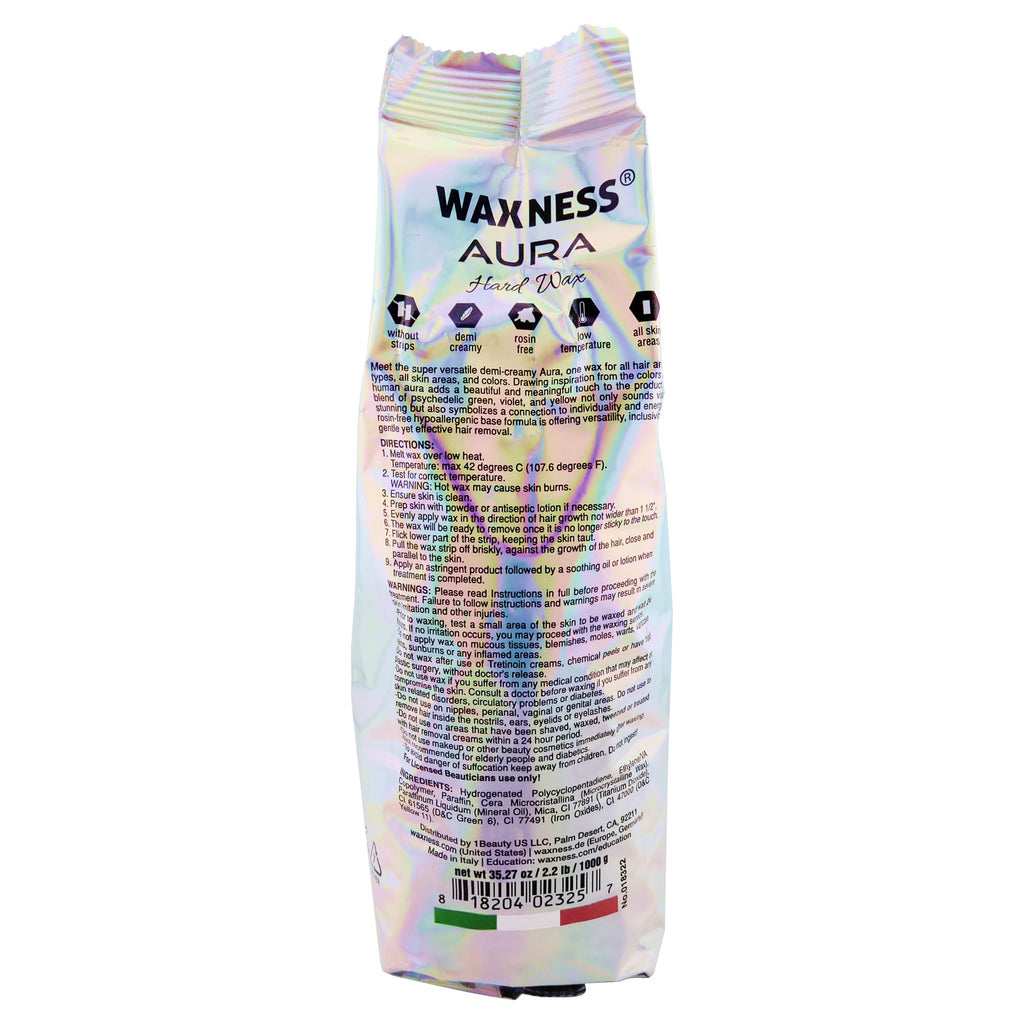 Waxness Aura Hard Wax Beads 2.2 lb (1 kg) – Rosin-Free Synthetic Stripless Wax with Demi-Creamy Texture for All Skin and Hair Types, Professional Use – Made in Italy