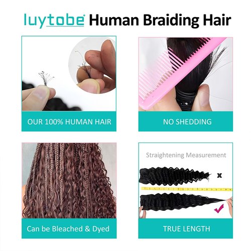 Boho Hair for Braiding 16 Inch Human Curly Hair for Knotless Braids 2 Bundles 100g Water Wave Bulk Human Hair for Braiding (Natural Color, 16 Inch)