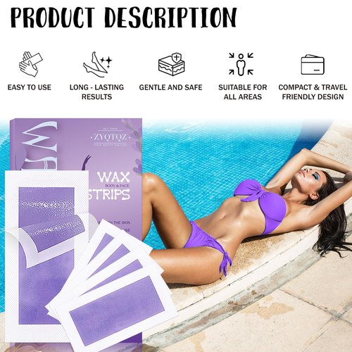 Facial Wax Strips for Women, Bikini & Body Wax Strips Kit – 60 Count (40 Body + 20 Face) with 10 Soothing Oil Wipes, At-Home Hair Removal for Legs, Underarms, Brazilian, Face – Lavender