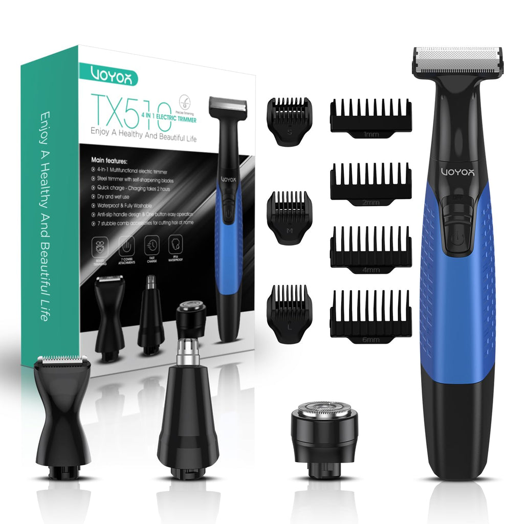 VOYOR Beard Trimmer for Men - All-in-One Electric Razor with Adjustable Length Combs | Cordless Wet/Dry Grooming Kit (Blue)