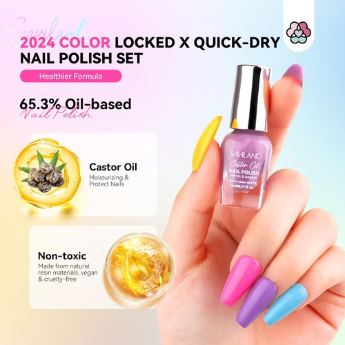 SAVILAND Nail Polish Set: Quick Dry Nail Polish Fingernail 20+3 Pcs Bright Neon Red Green Glitter Regular Nails Polish Kit with Base Top Polish Nail Art Polish DIY At Home Gift for Girls