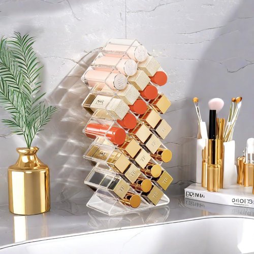 LYTDMSKY Acrylic Lipstick Holder, Clear Perfume Organier 28 Slots, Lip Gloss Organier, Stackable Fish Shape Lipstick Tower, Display Case for Mini Rollerball Perfume