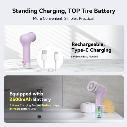 PURTIF Electric Facial Cleansing Brush,Rechargeable Silicone Face Scrubber exfoliator,3 Speeds,Waterproof, Exfoliating & Massage,for Women Men Skincare, Romantic lavender Birthday Valentine's Day gift