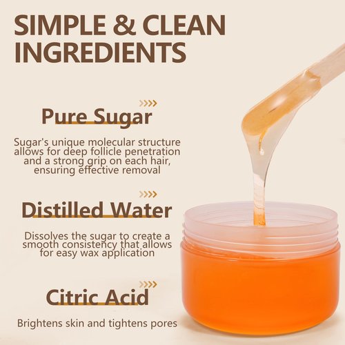 Sugar Wax Kit Suagring Kit: 150g/5.3oz Organic Sugaring Paste for Body Arm Leg Hair Removal - Includes 10 Wax Sticks & 20 Strips