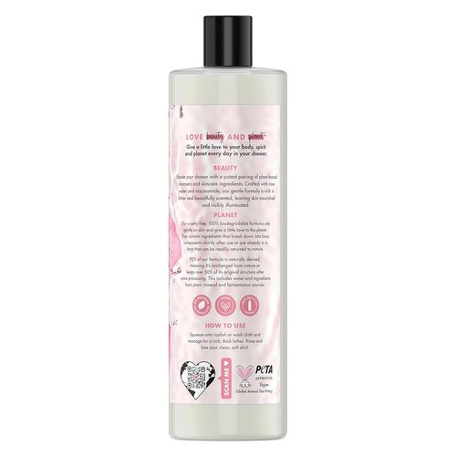 Love Beauty and Planet Body Wash - Nourishing Rose Water & Niacinamide, 20 fl oz | Plant-Based & Biodegradable