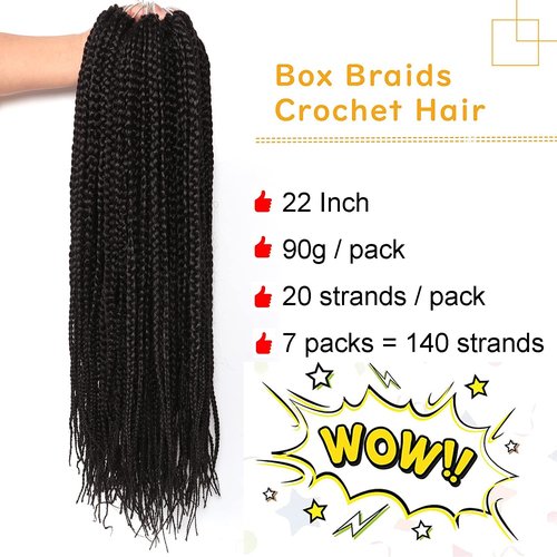 7 Packs Goddess Box Braids Crochet Hair 22 Inch Prelooped Crochet Box Braids Crochet Hair for Black Women Braiding Hair (22 Inch 7 Packs, #1B)