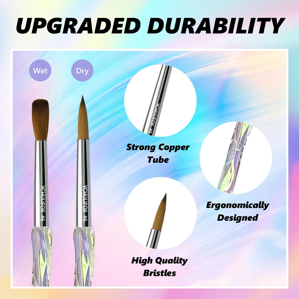 YCHULIFOX,Acrylic Art Nail Kit with 6-Size Brushes (4/6/8/10/12/14) for Dip Powder & Gel Nail Art, Easily Reinforce Nail Extensions for DIY Home Salon & Professional Use.