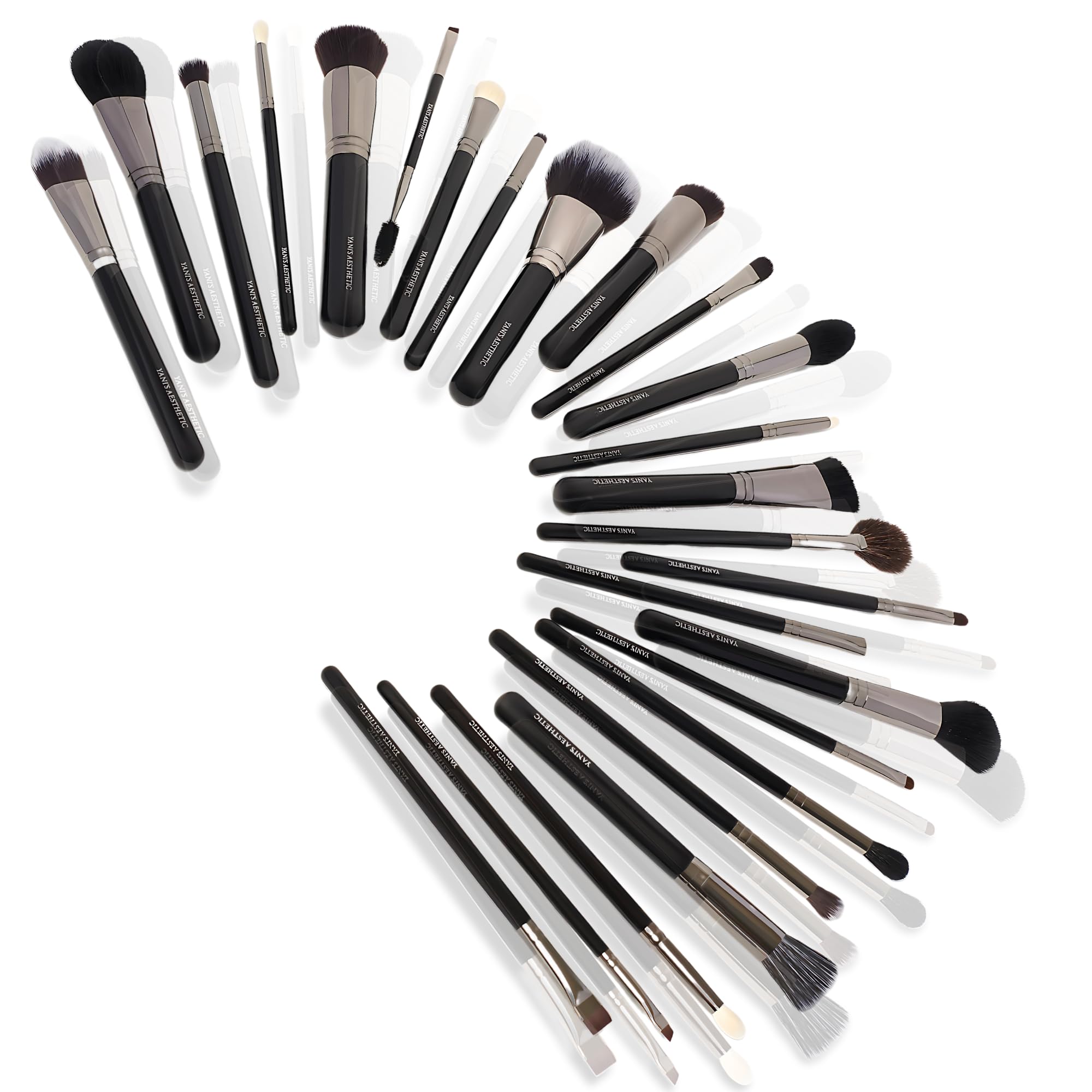 Yani’s Aesthetic 25-Piece Professional Makeup Brush Set for Face & Eyes - Premium Nano-Wool & Vegan Bristles - Blending, Contouring & Foundation Brushes - Natural Birch Wood Handles