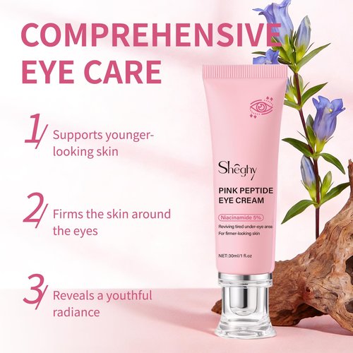PDRN Pink Peptide Eye Serum Cream, Hydrating & Firming Eye Cream for Dark Circles, Anti-Aging Treatment Reduces Fine Lines, Uneven Skin Tone, Soothing Pink Moisturizer with Peptides, 1.01fl.oz (1)