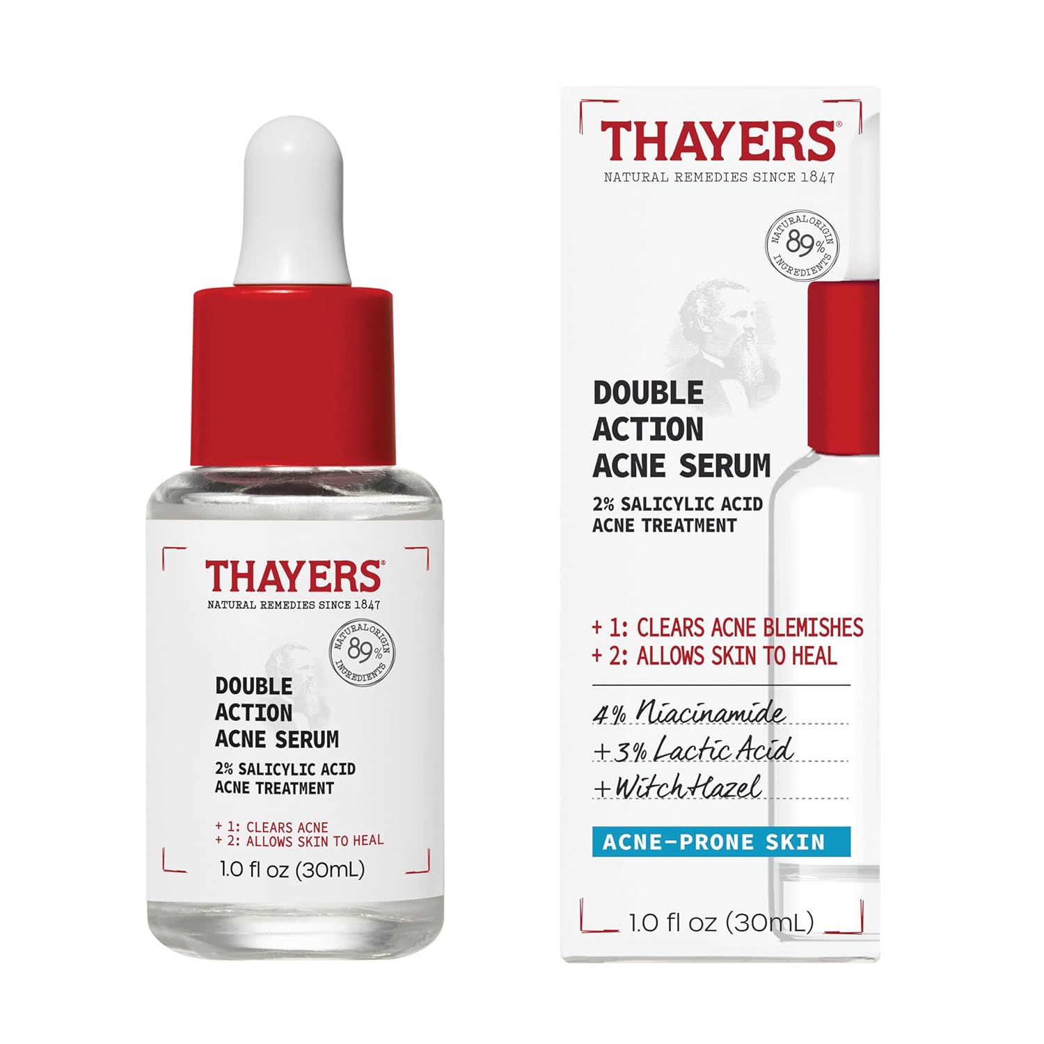 Thayers Acne Serum - Double Action Treatment with 2% Salicylic Acid & Niacinamide | 1 Fl Oz
