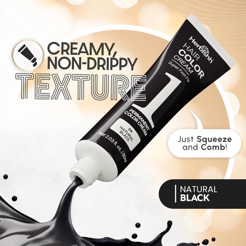 Herbishh 1-Minute Korean Hair Dye Cream - Ammonia-Free Permanent Color for Natural Black Hair | 2.03 fl oz Each