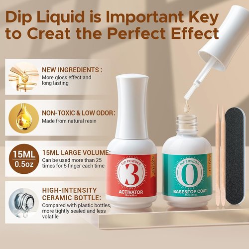 AZUREBEAUTY Dip Powder Base & Top Coat - Fast Drying, No Lamp Needed, 0.5oz Bottle for Nail Kits