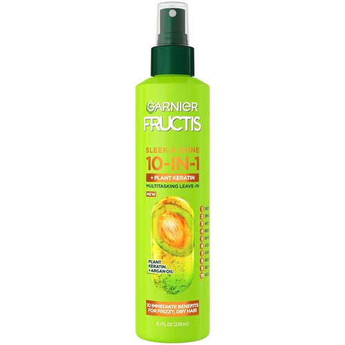 Garnier Fructis Sleek & Shine 10-in-1 Treatment - Plant Keratin for Frizzy Hair, 8.1 Fl Oz