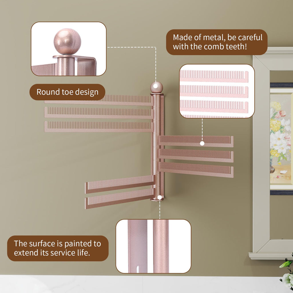 Wall-Mounted Wig and Hair Extension Holder, 8 Rotating Combs, Metal Wig Organizer Rack, Space-Saving Design, Easy Installation for Salon & Home