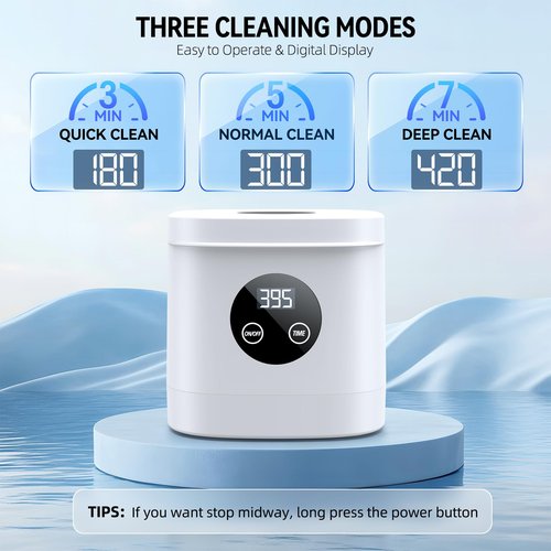 TEBAL Ultrasonic Retainer Cleaner Machine, 52kHz Ultrasonic Denture Cleaner for Night Guards, Braces, Toothbrush Heads, Jewelry and More, Ultrasonic Cleaner for Retainers with 250ML Capacity, White