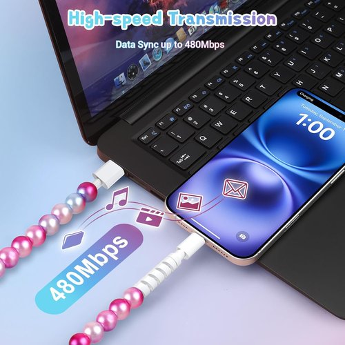 Aolcev USB C Charging Cable - 3.3FT Beaded Fast Charger for iPhone 15/16/17 Pro Max | Compatible with Galaxy S25