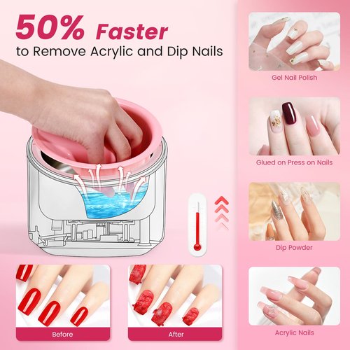 Quaferen Nail Soaking Bowl Heated: 50% Faster Soak Off Gel Polish Dip Powder Remover Bowl- Electric Soak Off Acrylic Nail Remover Manicure Bowls for Salon Home
