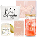 Nuanchu 5 Pcs Best Mom Gifts Sets 16OZ Glass Cup with Bamboo Lids and Straw Makeup Bag Scented Candles Greeting Card Mother's Day Gift Box from Daughter Son(Godmother)