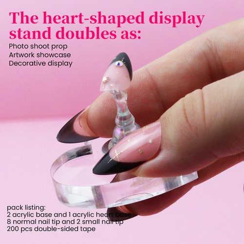 ESUOHYM Nail Stand For Press On Acrylic Strong Magnetic Nail Holder Kit For Painting Nails Tip Arts Display With 200PCS Double-Sided Tape And 1 Heart Shaped Acrylic Magnetic Presson Stand Aurora