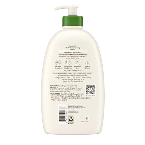 Aveeno Daily Moisturizing Body Lotion, Fragrance-Free Light & Creamy Lotion for Dry, Sensitive Skin With Prebiotic Oat Nourishes & Strengthens Skin's Moisture Barrier, Value Size, 33 fl oz