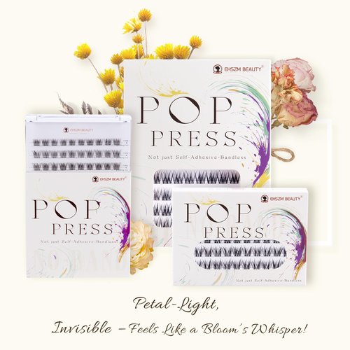 EHSZM BEAUTY POP PRESS 12-14mm Self-Adhesive Lash Clusters Kit, Natural-Curl, 1-Minute Pre-Glued Press-On, All-Day No-Fall, Thin Invisible Band, Natural Wispy Naked Makeup Look, Includes Tweezers